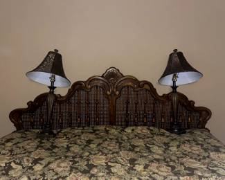 Headboard and bedside lamps