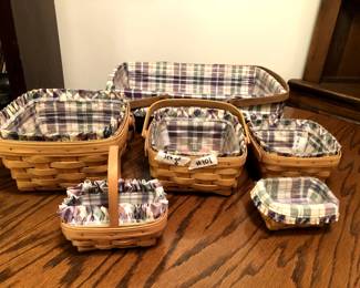 #101	Set of 6 Longaberger Baskets w/liner and inserts	 $65.00 
