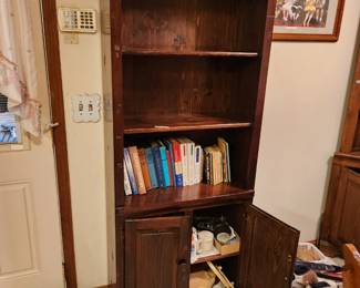 #76	Pine Wood Bookshelf w/2 doors & 3 wood shelves - 28x12x71	 $75.00 
