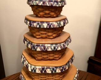 #100	Set of 6 Longaberger Baskets w/liners	 $65.00 
