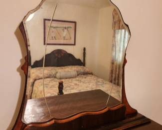 #79	Antique Wood Carved Hand-dovetailed Dresser w/Shaving Mirror w/5 Drawers on wheels - 32x19x68	 $375.00 
