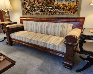 #1	Civil War Sofa w/ Solid Wood Upholstered Arms w/solid back & Side - 87x28x37  (w/ minor scratches)	 $450.00 
