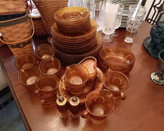 #95	Tiara Indiana Glass Amber set of 50 pieces - Dinner plates, salad plates ,  Saucers  and more	 $150.00 
