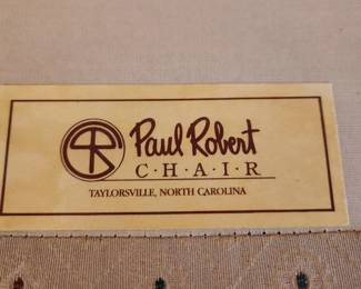 #9	Paul Robert Taylorsville NC - Wingback Chair w/tan upholstery (some wear)  - w/wood base	 $75.00 

