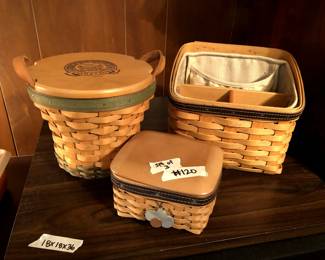 #120	Longaberger Basket w/liner and insert w/2 wood tops and one divided	 $35.00 
