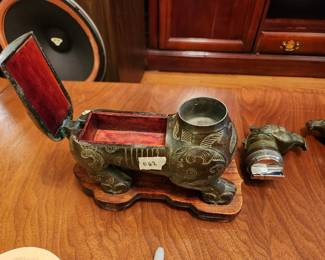#62	Pair of Chinese Griffin Cigarette Storage w/lighter Table Figurines - each 10x9	 $75.00 

