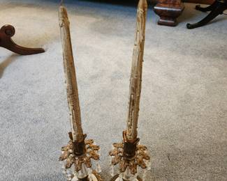 #6	Pair of Crystal/Brass Candleholders w/candles - 20" Tall - sold as a pair	 $60.00 
