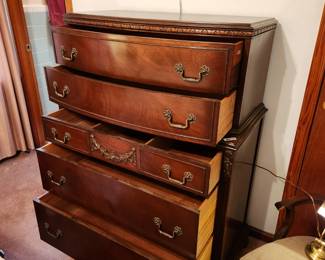 #51	Antique Wood Chest of 5 Drawers w/middle one divided and Carved Front - 38x19x49	 $375.00 
