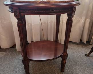 #11	Oval Marble Top End Table w/shelf - 21x16x25	 $75.00 
