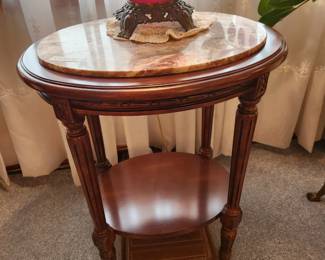 #11	Oval Marble Top End Table w/shelf - 21x16x25	 $75.00 
