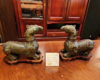 #62	Pair of Chinese Griffin Cigarette Storage w/lighter Table Figurines - each 10x9	 $75.00 
