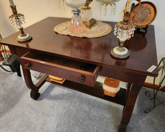 #4	Wood Antique Sofa Table w/1 drawer  & 1 lower Shelf- Drawer hand-nailed - 42x26x28	 $225.00 
