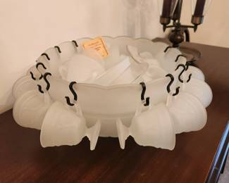 #31	Frosted Sandwich Glass Punch Bowl (by  Tiara ltd) w/24 pedestal Feet punch bowl 	 $75.00 
