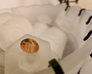 #31	Frosted Sandwich Glass Punch Bowl (by  Tiara ltd) w/24 pedestal Feet punch bowl 	 $75.00 
