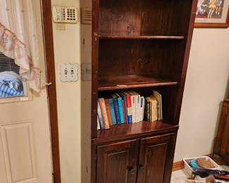 #76	Pine Wood Bookshelf w/2 doors & 3 wood shelves - 28x12x71	 $75.00 

