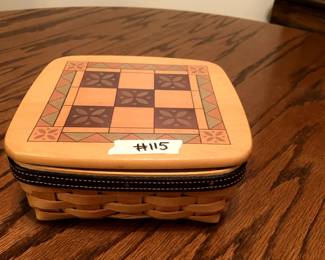 #115	Longaberger Wooden Tic Tac Toe Baskets with wood playing pieces w/insert and liner	 $30.00 
