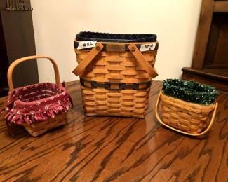 #112	Longaberger set of 3 baskets w/inserts and liners 	 $25.00 
