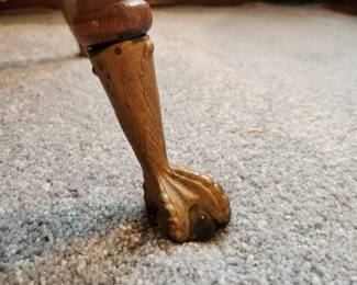 #15	Wood Stool w/brass Claw feet w/Frosted Glass Ball - 10x16	 $25.00 
