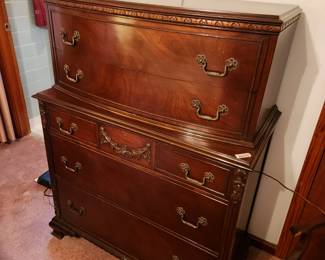 #51	Antique Wood Chest of 5 Drawers w/middle one divided and Carved Front - 38x19x49	 $375.00 
