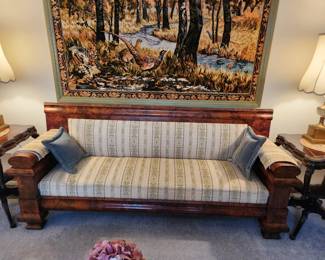 #1	Civil War Sofa w/ Solid Wood Upholstered Arms w/solid back & Side - 87x28x37  (w/ minor scratches)	 $450.00 
