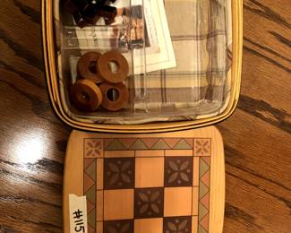 #115	Longaberger Wooden Tic Tac Toe Baskets with wood playing pieces w/insert and liner	 $30.00 
