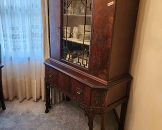 #32	Batesville Antique China/Display Cabinet - w/key and 1 glass Front Door(has decorative details) w/2 wood shelves & 1 drawer - one single piece - 39x18x63	 $375.00 
