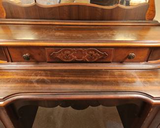 #81	Wood Vanity w/3 Drawers and Tri-cut Mirror on Wheels w/hand-dovetailing w/Upholstered Stool - 46x18x69	 $225.00 
