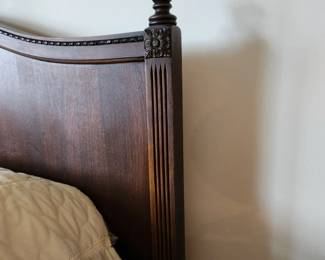 #33	Antique Wood Headboard w/carvings in Center and top w/rounded Wood Footboard w/Cream Spread and Orto Pedic Supreme Mattress/Boxsprings (still in plastic) & 2 plastic covered pillows)	 $300.00 
