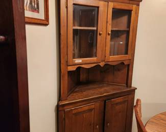 #75	Wood Corner Cabinet w/2 glass Doors & 1 wood Shelf w/2 wood doors & Shelf on Bottom - 40x18x73	 $150.00 
