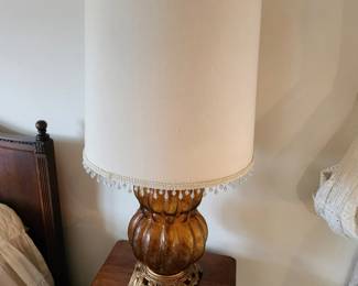 #35	MCM Amber Glass globe w/Brass Base Lamp - 33" Tall	 $75.00 
