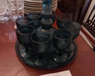#93	Tiara Indiana Glass Decanter Set - Bicentennial Blue - w/8 Glasses	 $80.00 
