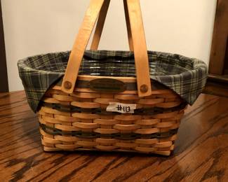 #113	Longaberger Double Handled Baskets w/liner and insert	 $30.00 
