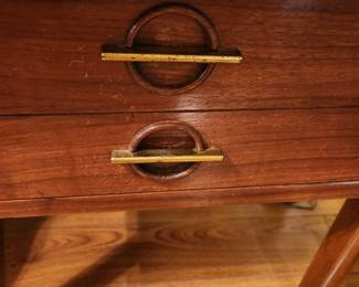 #58	Lane MCM Alta Vista Va. Side Table w/Brass Handles - Rectangular w/oval lip on Ends (finish issues on Top) - 29x22x20	 $200.00 
