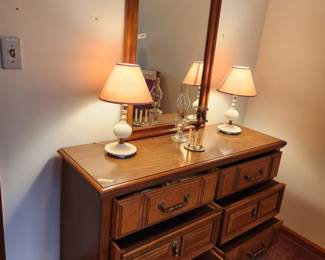 #23	Bassett Furniture 6 Drawer Dresser w/Mirror -  52x18x31  Mirror - 26x40	 $125.00 
