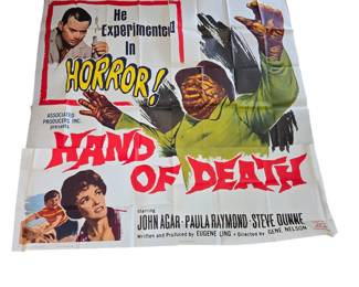 1962 Hand of Death HUGE 6 Sheet Litho Poster