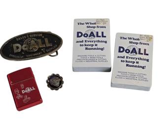 DoALL Lighter, Belt Buckle, Sterling Pin, Cards