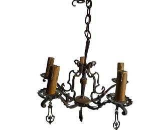 1920s Bronze and Iron Chandelier Light Fixture