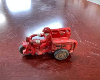 Red Cast Iron Motorcycle Crash Car