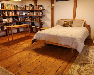 Queen bed and long library table