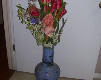 Vintage Vase and Silk Flowers