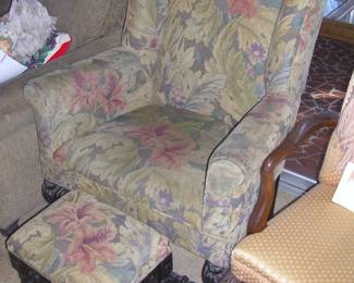 Vintage Wingback Chair with Ottoman