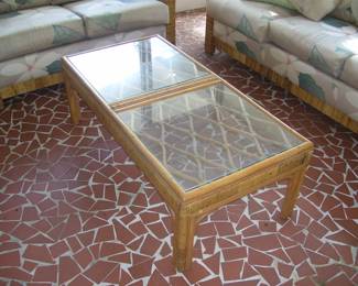 Matching Rattan and Glass Coffee Table
