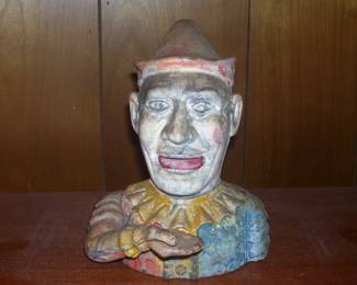 Original Vintage Humpty Dumpty Cast Iron Mechanical Clown Bank with Original Paint 