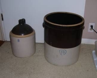 Stoneware 3 Gallon Jug and 10 Gallon Crock