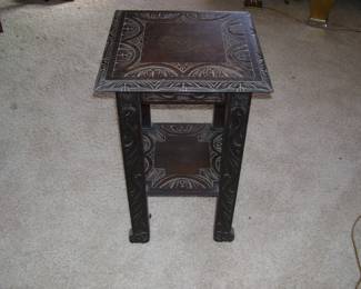Antique Plant Stand with Intricate Carving