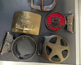 Vintage Brass Belt buckles including 1970 Duncan Laurie, USSR Navy 1980’s, Queen”s Lancer