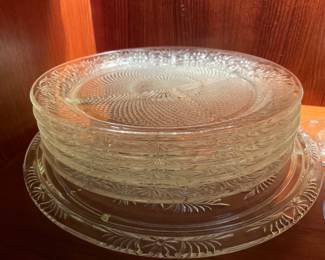 5 Indiana Glass Daisy Divided Dinner Plates, 1 Cake Plate(same design), Clear Depression Glass