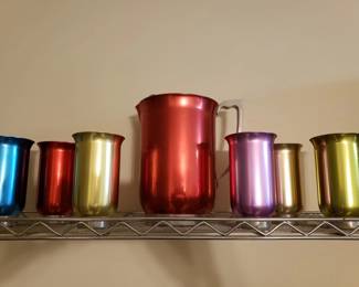 Mid-century anodized aluminum pitcher and tumblers set