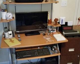 Computer desk, conmputer, and Canon printer