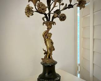 Second of two antique French candelabras w/ marble bases